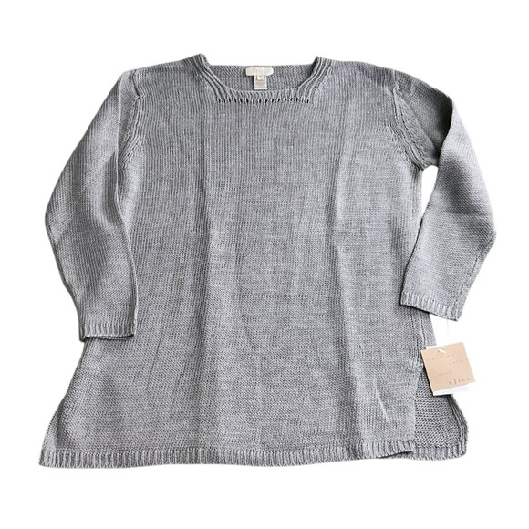 J.Jill Silver Linen Pullover Sweater Sz M Oversized Square Neck Top Comfy New - Picture 8 of 8